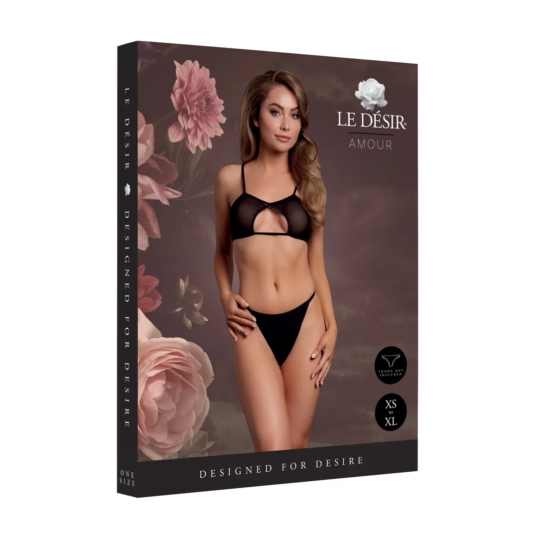 Obsessive Keyhole Mesh Bra czarny z podwojnymi ramiączkami One Size — zdjęcie 2