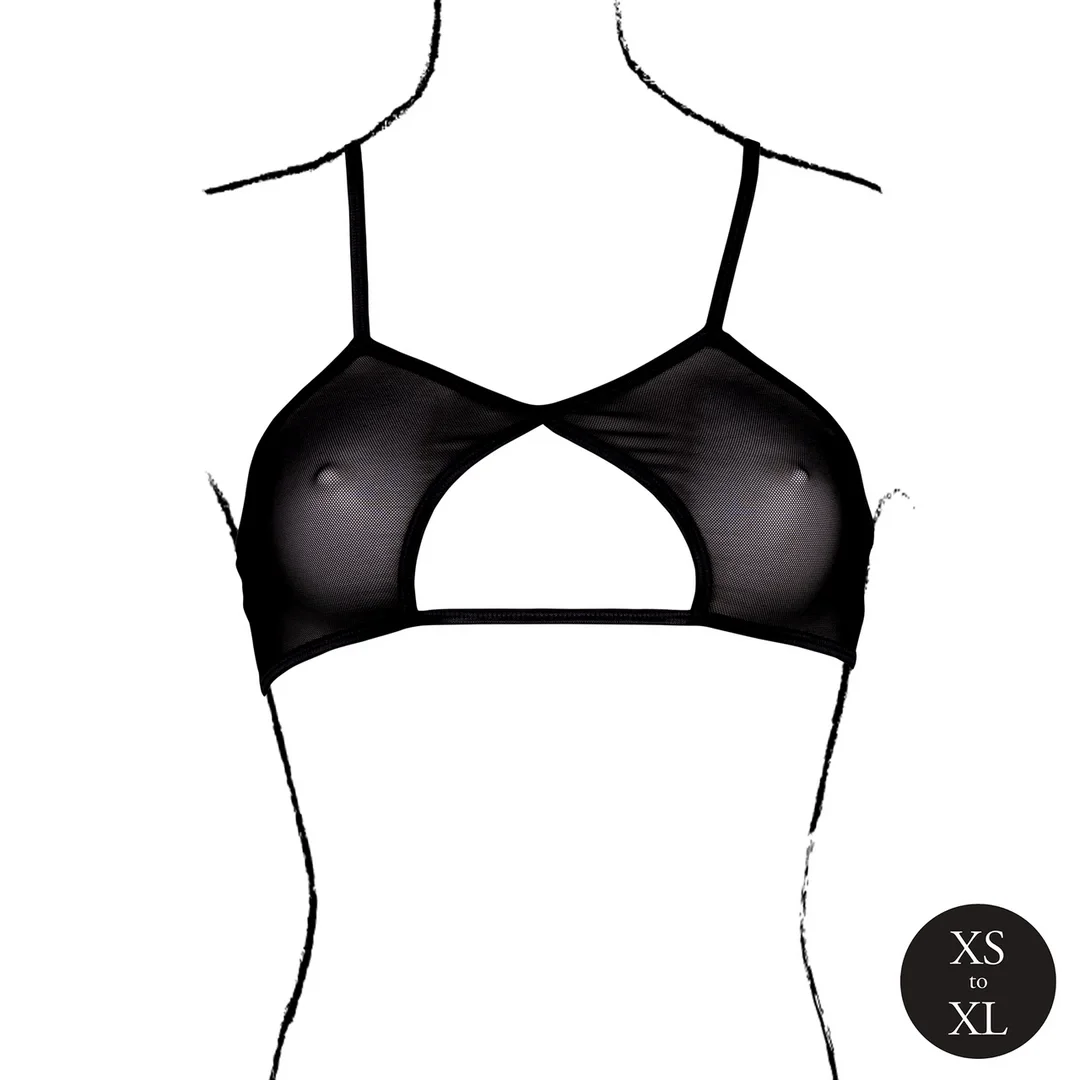 Obsessive Keyhole Mesh Bra czarny z podwojnymi ramiączkami One Size — zdjęcie 5