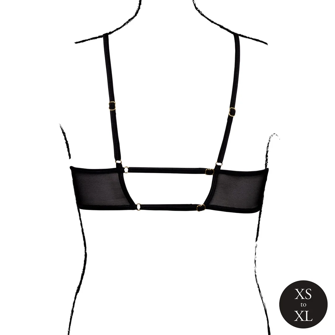 Obsessive Keyhole Mesh Bra czarny z podwojnymi ramiączkami One Size — zdjęcie 6