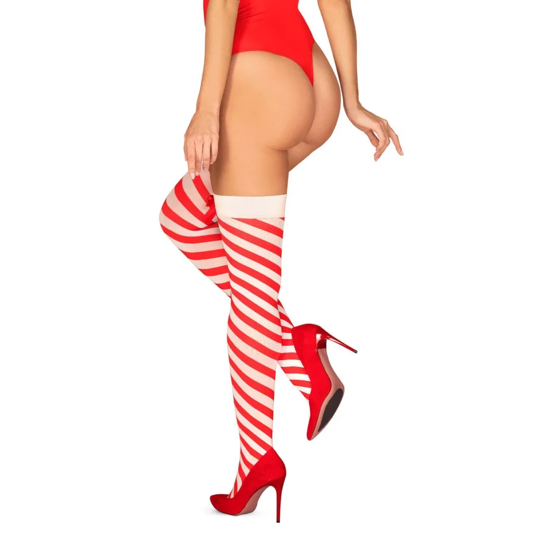 Obsessive Kissmas Pończochy L/XL Czerwono-Białe Paski Multistretch — zdjęcie 2