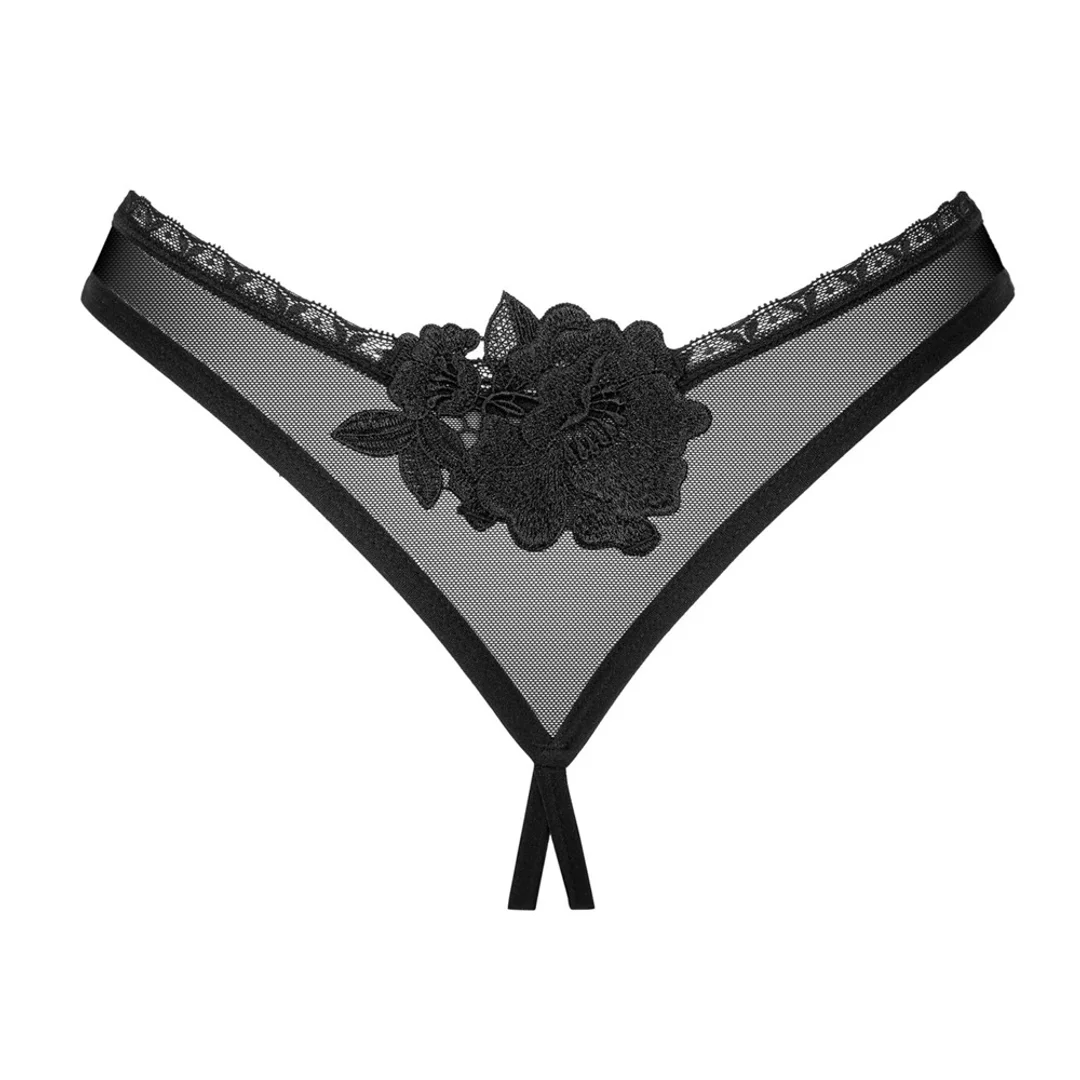 Obsessive Latinesa XL/2XL czarne stringi z dekoracją kwiatową — zdjęcie 4