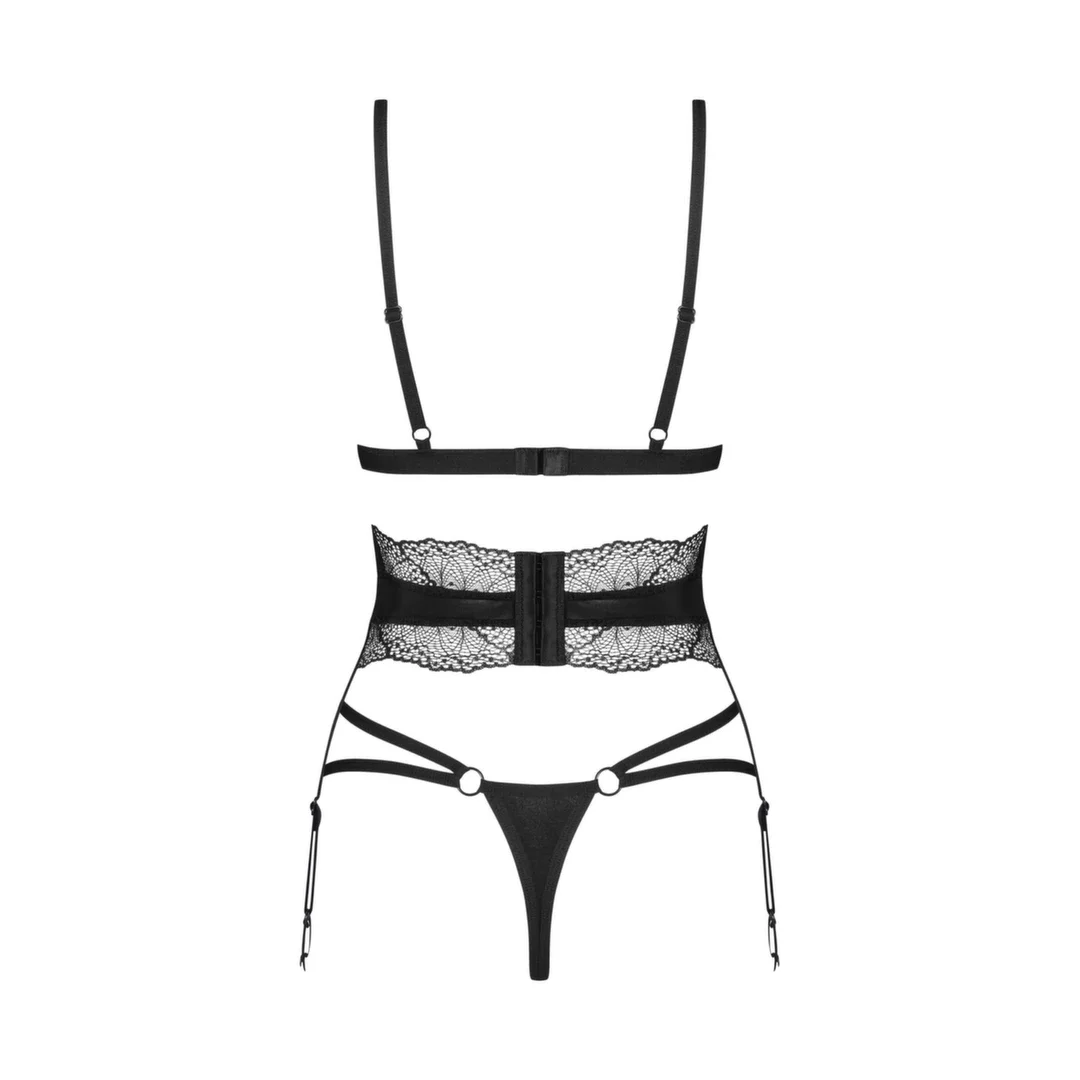 Obsessive Lobellis XL/2XL - Zestaw 3-częściowy z koronką czarny — zdjęcie 3