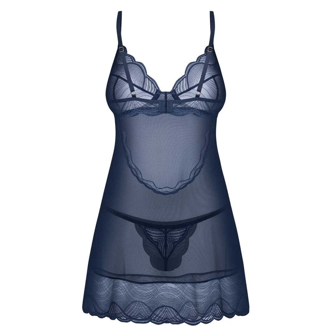 Obsessive Nightly Blue peniuar z koronką i stringi XL/2XL niebieski — zdjęcie 4