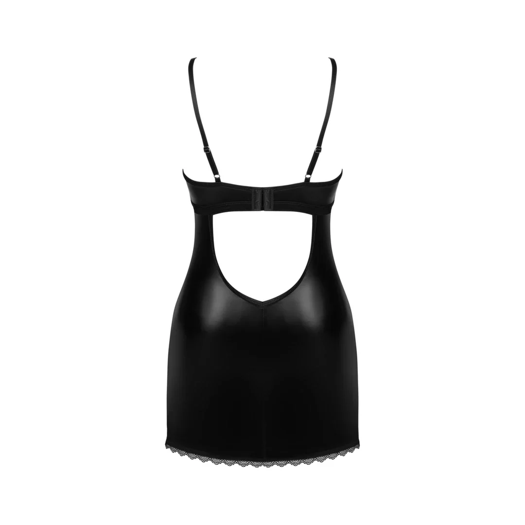 Obsessive Norides XL/2XL - czarna koszulka bieliźniana z ekoskory — zdjęcie 4