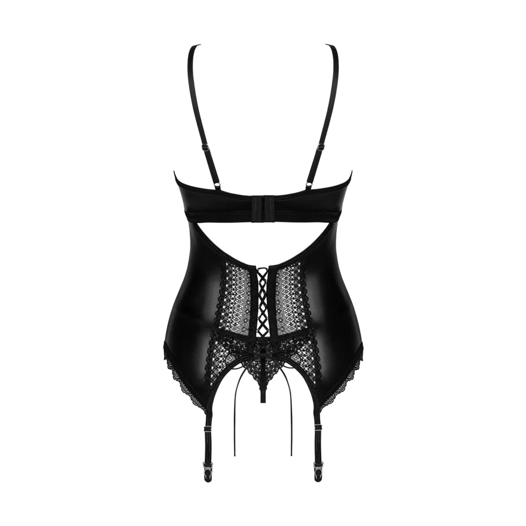 Obsessive Norides XL/2XL Czarny gorset z paskami do pończoch i stringami — zdjęcie 4