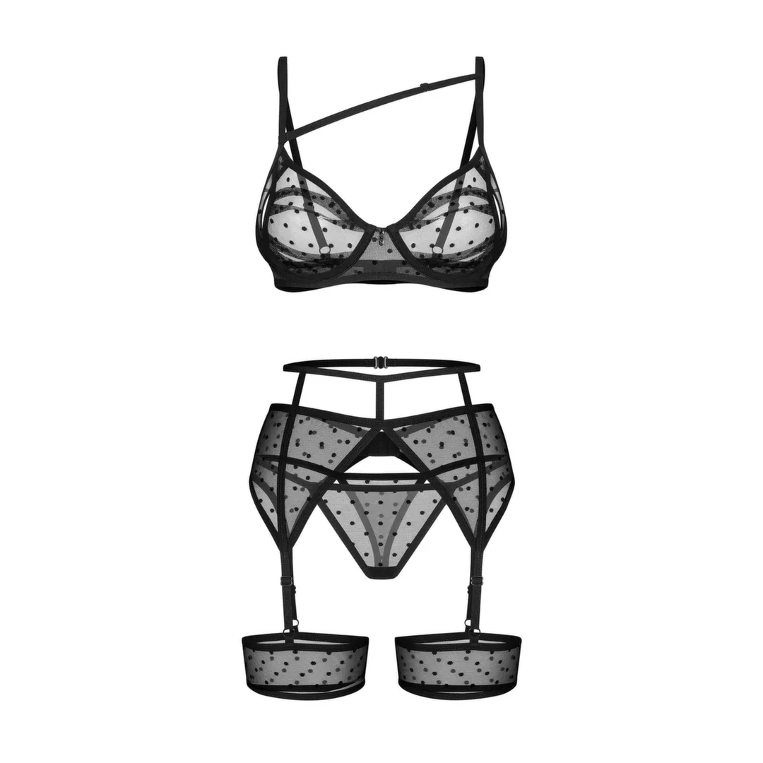 Obsessive Nuites zestaw bielizny 3-częściowy L/XL w kropki — zdjęcie 2