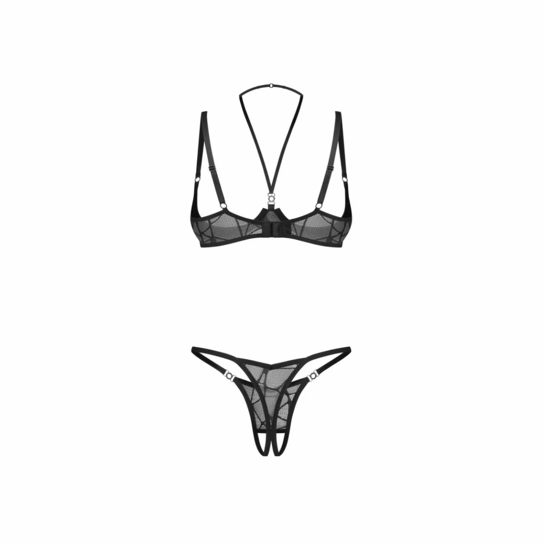 Obsessive Olianna komplet dwuczęściowy open set czarny, koronka, 2XL/3XL — zdjęcie 5