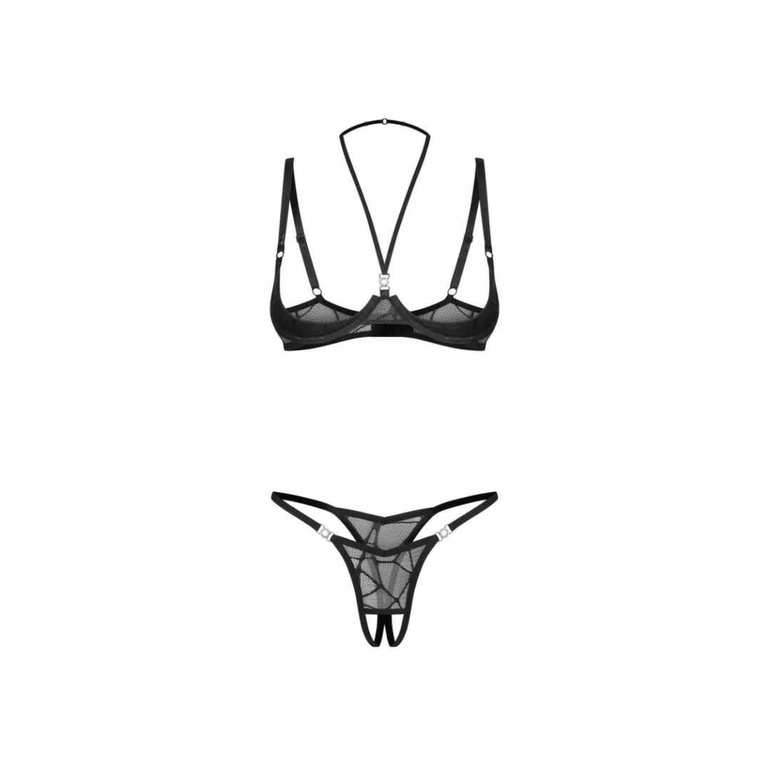 Obsessive Olianna komplet dwuczęściowy open set czarny, koronka, 2XL/3XL — zdjęcie 6