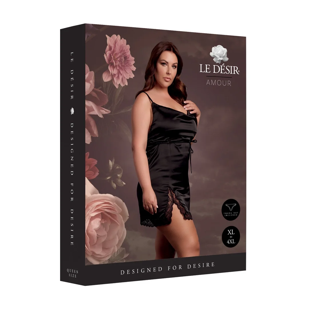 Obsessive Plus Size Czarna Sukienka Open Back z Koronką i Rozcięciem XL-4XL — zdjęcie 2