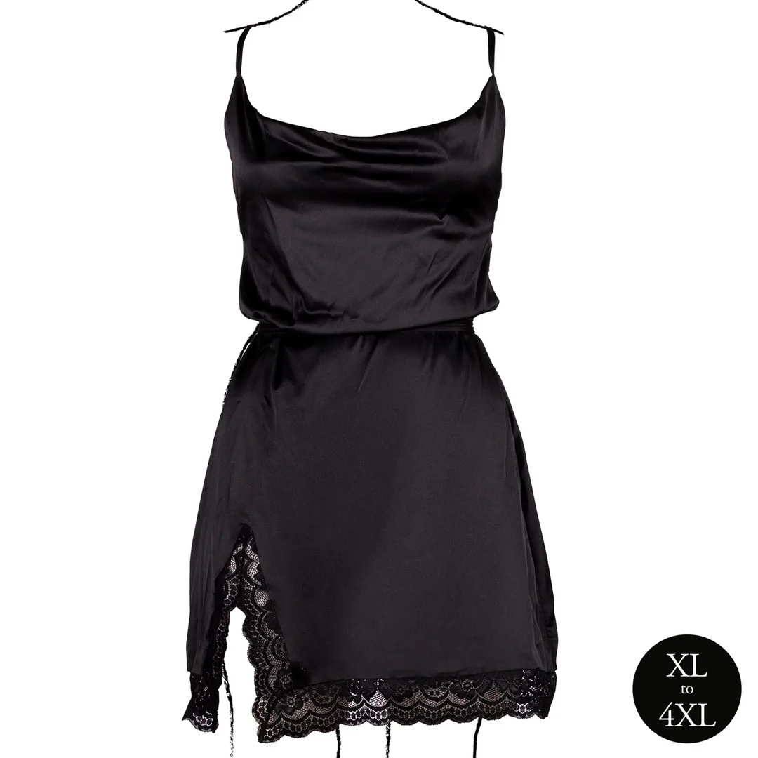 Obsessive Plus Size Czarna Sukienka Open Back z Koronką i Rozcięciem XL-4XL — zdjęcie 5