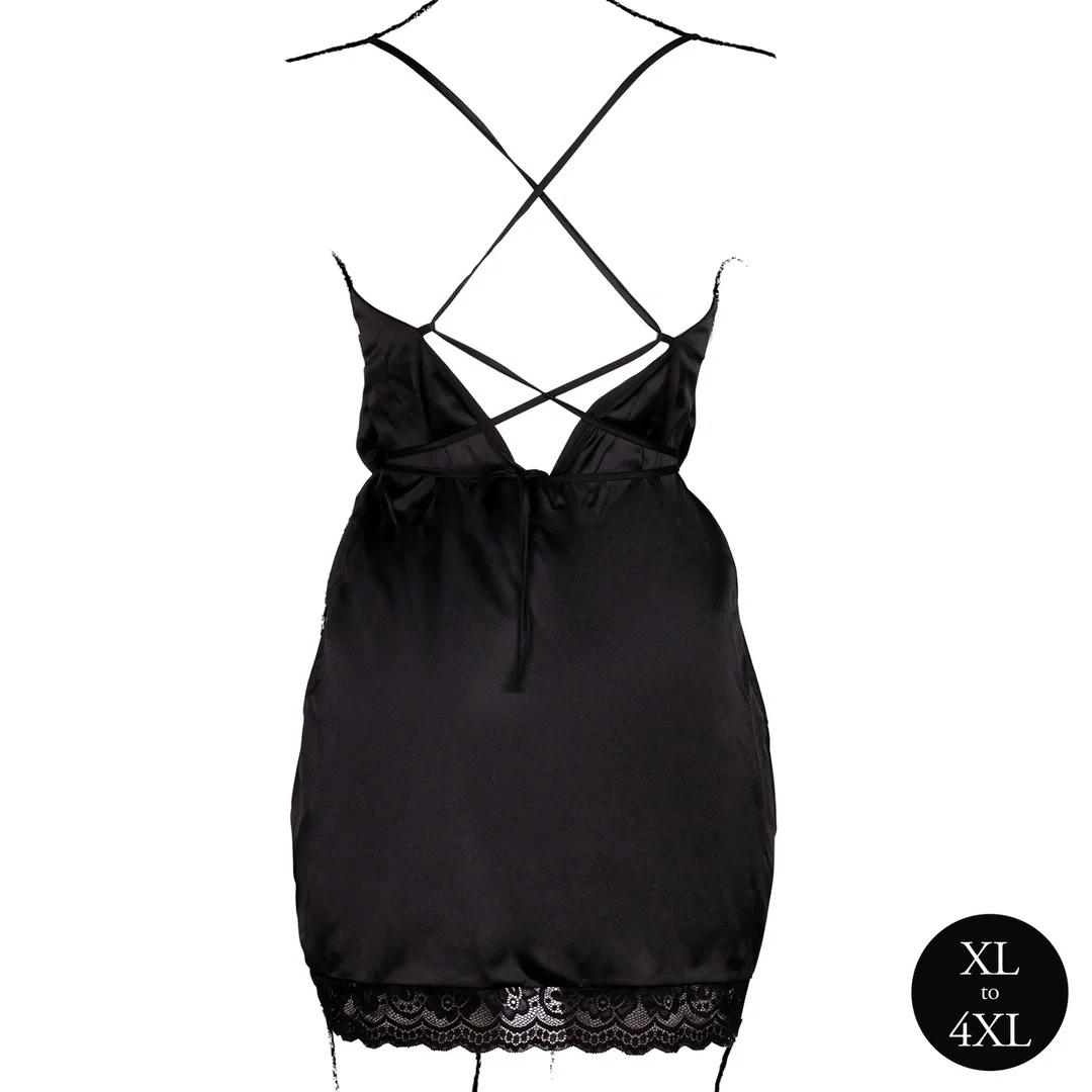 Obsessive Plus Size Czarna Sukienka Open Back z Koronką i Rozcięciem XL-4XL — zdjęcie 6