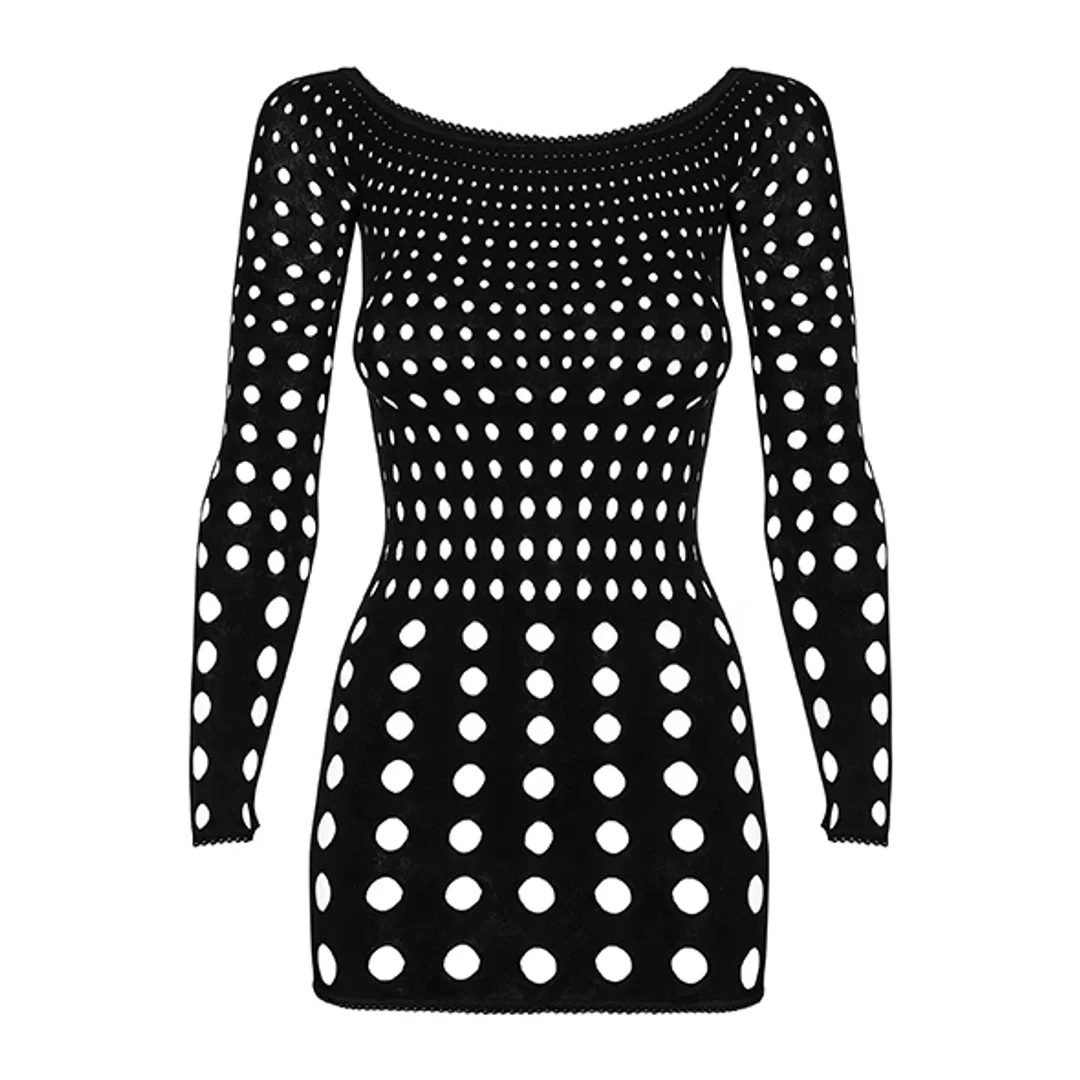Obsessive Rocker czarna sukienka z siateczki S/M/L długie rękawy — zdjęcie 2