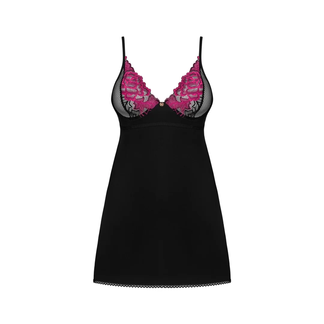 Obsessive Rosenty M/L Czarna sukienka z rożową koronką + stringi — zdjęcie 3