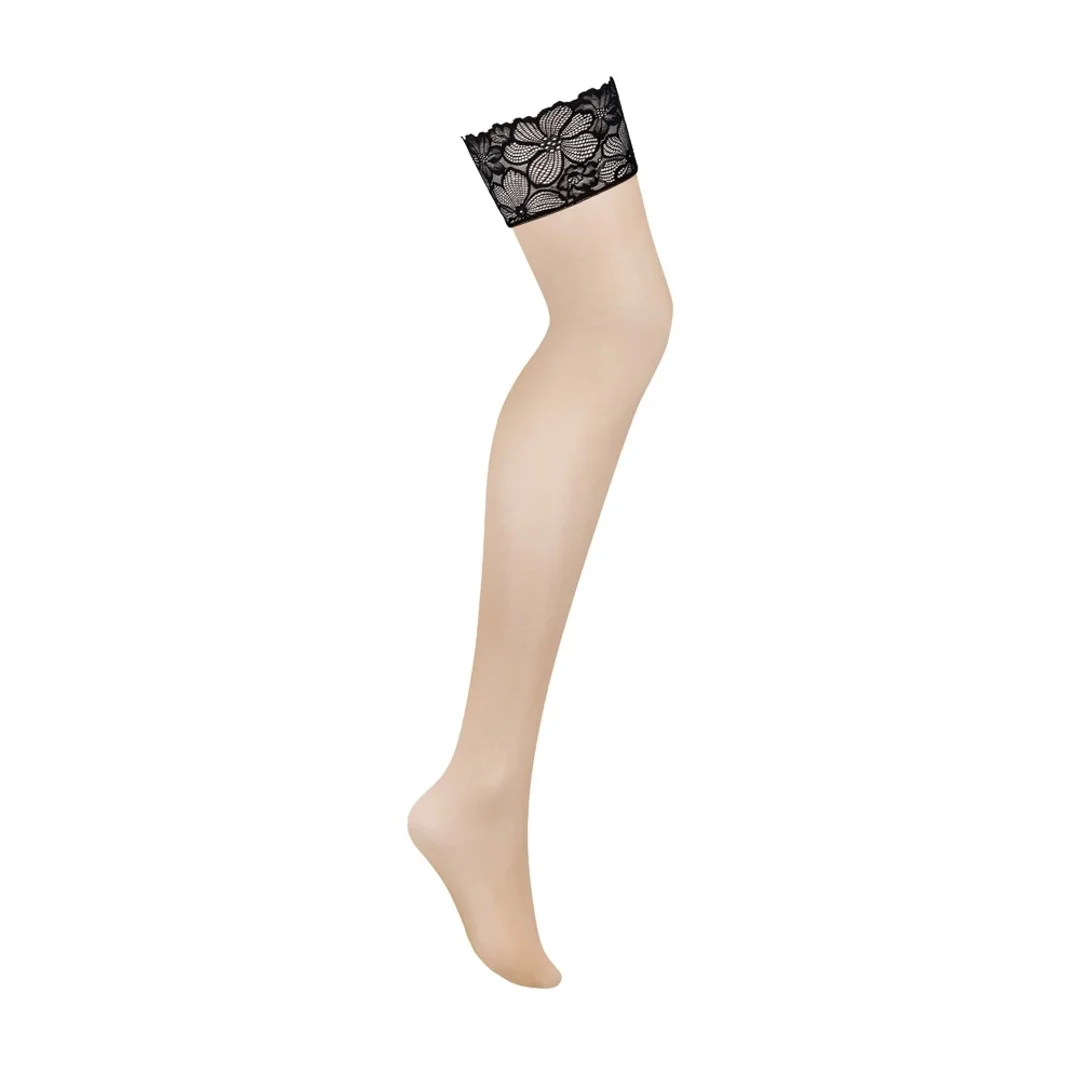 Obsessive Serafia Pończochy Nude XL/2XL z Czarną Koronką — zdjęcie 3