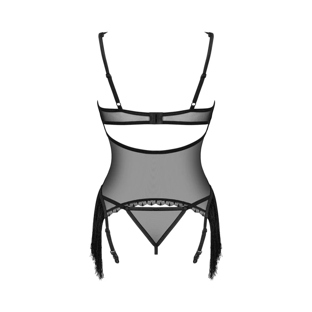 Obsessive Sherila XL/2XL - Czarna koszulka z siateczki i frędzlami + stringi — zdjęcie 4