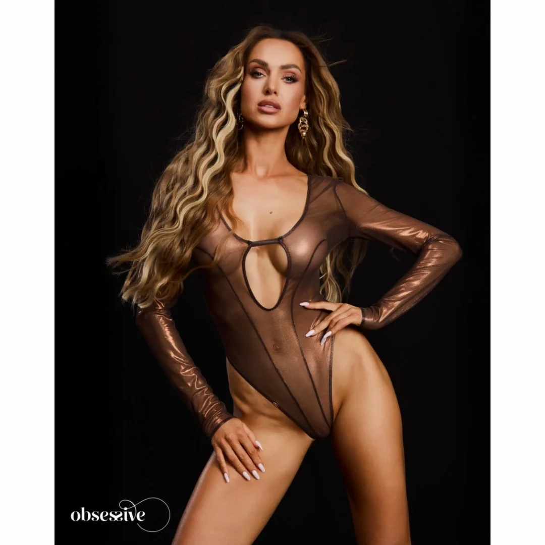 Obsessive Soranna Body z Długim Rękawem i Wycięciem, Brązowy L/XL — zdjęcie 3