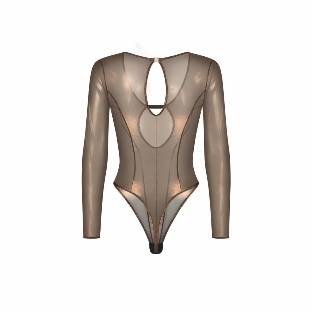 Obsessive Soranna Body z Długim Rękawem Prześwitujący Brązowy S/M — zdjęcie 5