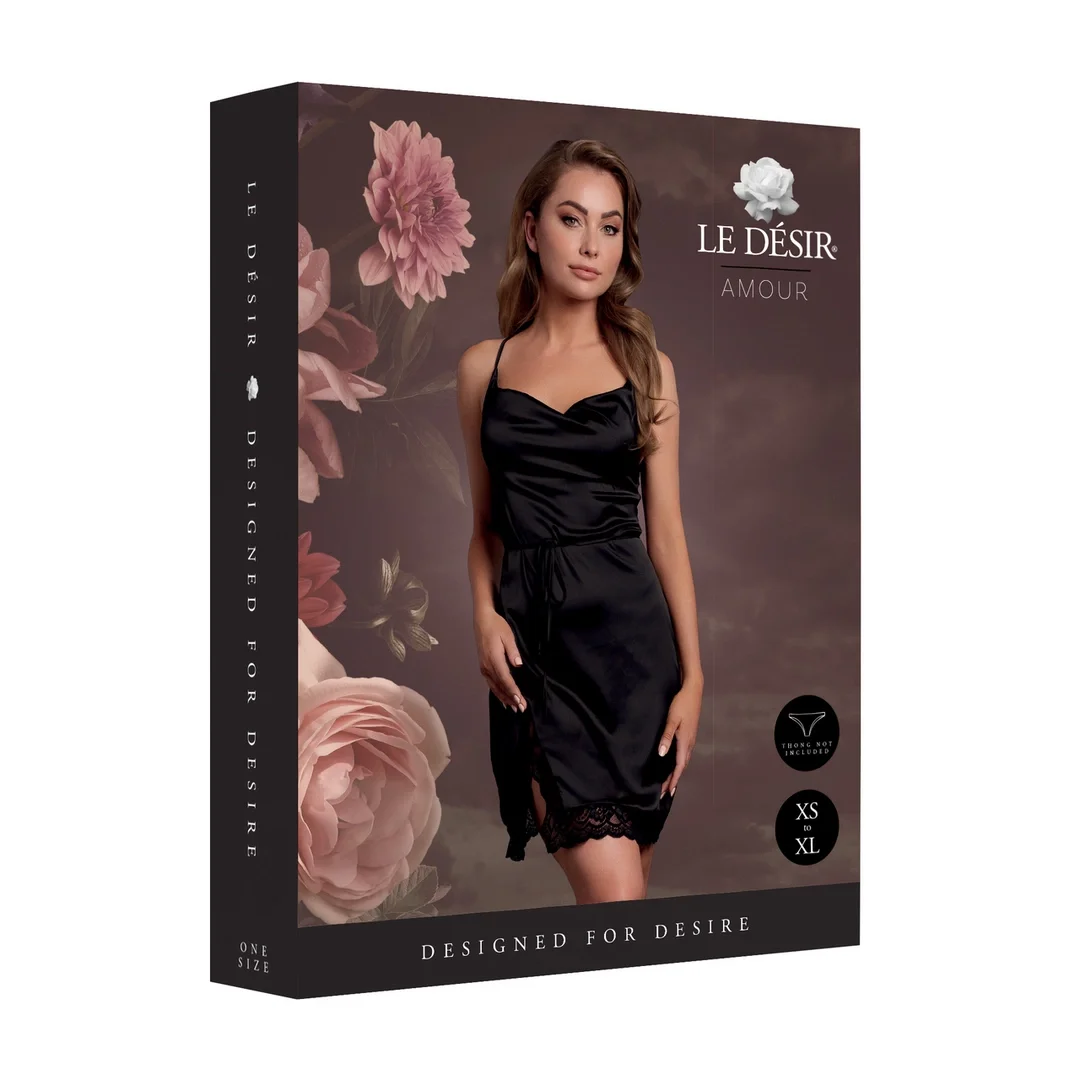 Obsessive Sukienka Silk Black One Size z Krzyżowanymi Ramiączkami i Rozcięciem — zdjęcie 2