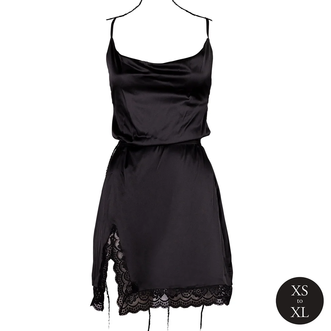 Obsessive Sukienka Silk Black One Size z Krzyżowanymi Ramiączkami i Rozcięciem — zdjęcie 5
