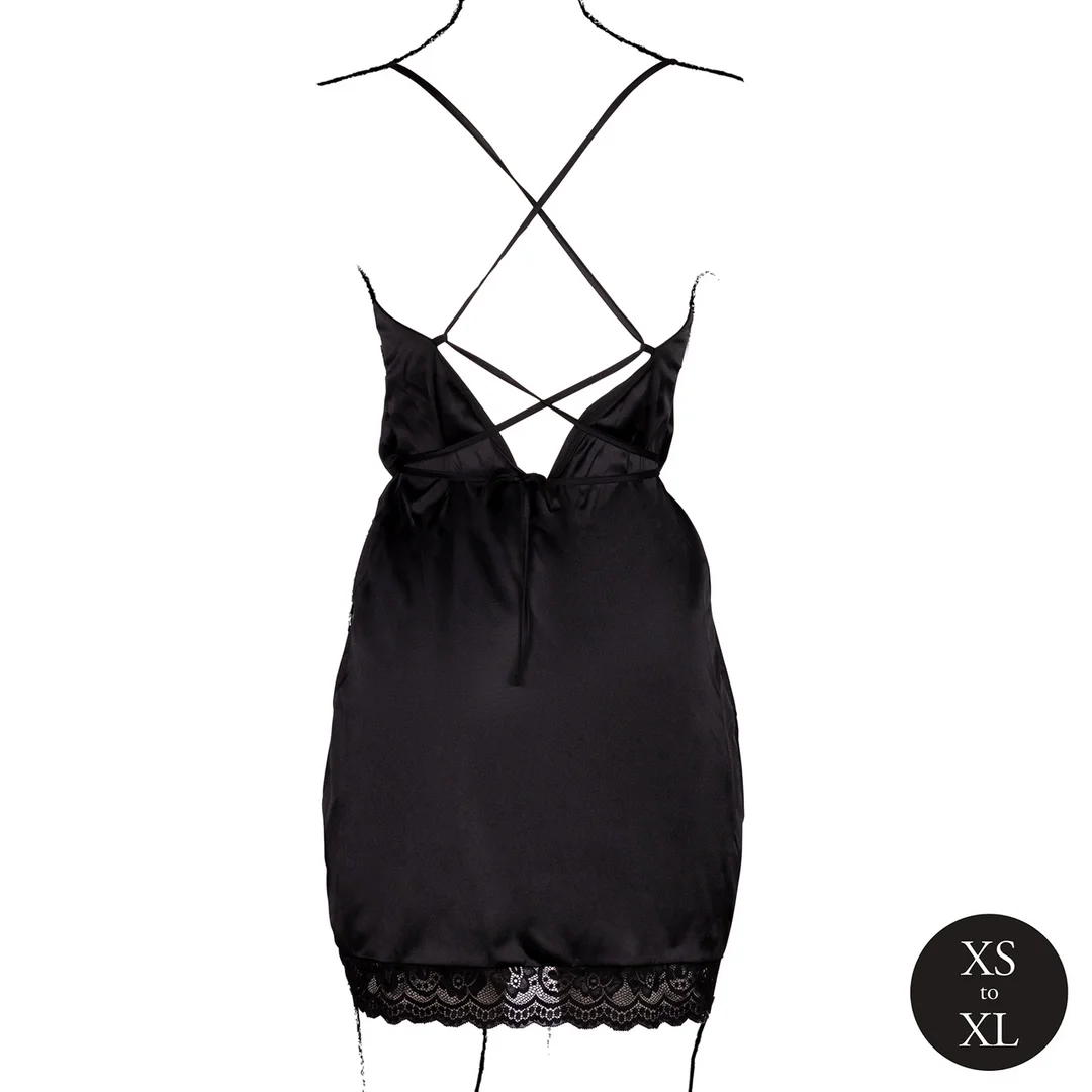 Obsessive Sukienka Silk Black One Size z Krzyżowanymi Ramiączkami i Rozcięciem — zdjęcie 6