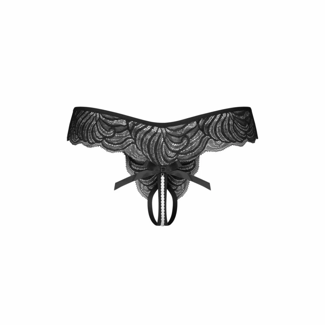 Obsessive Trinise String bezszwowy z koronką i perłami czarny 2XL/3XL — zdjęcie 7