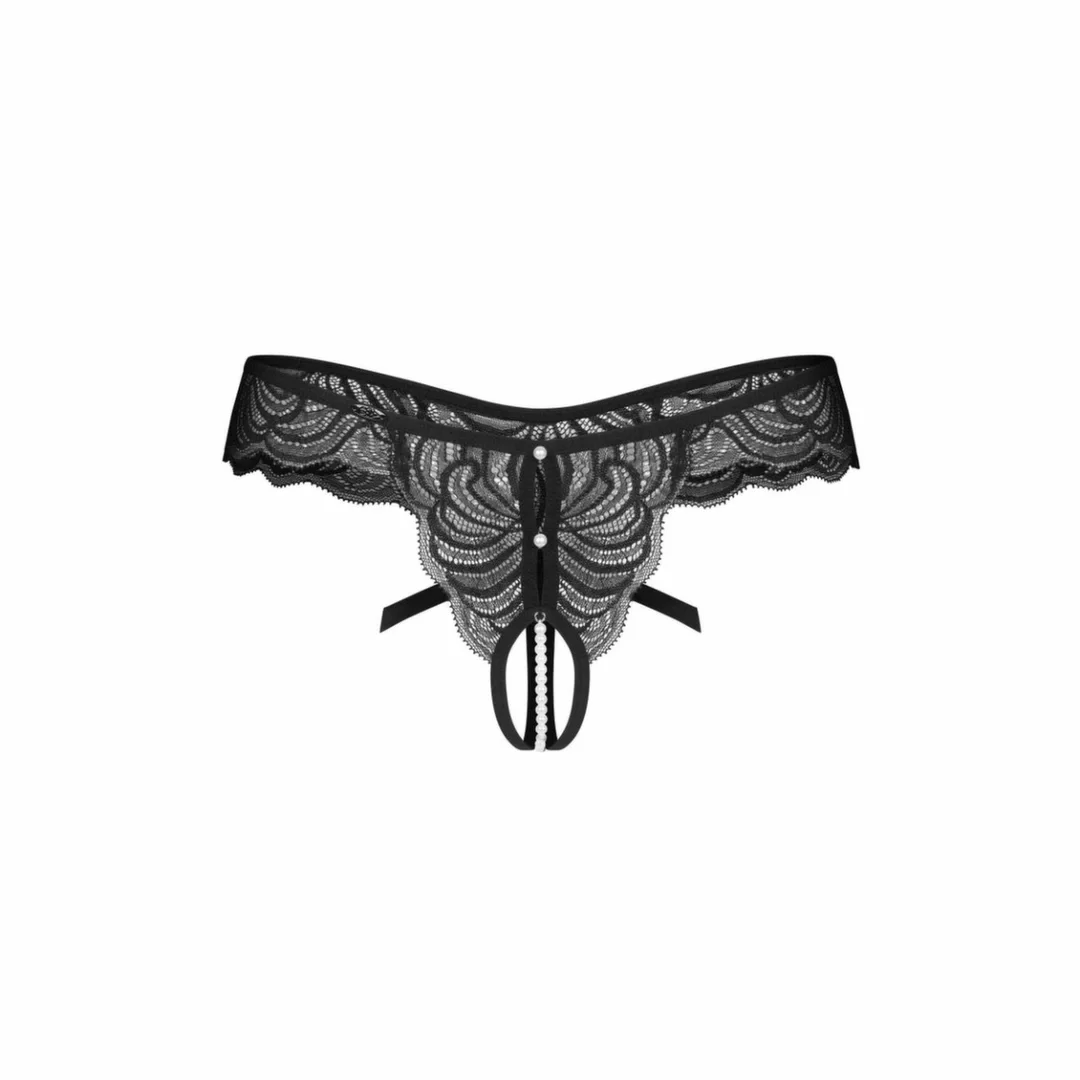Obsessive Trinise String bezszwowy z koronką i perłami czarny 2XL/3XL — zdjęcie 8