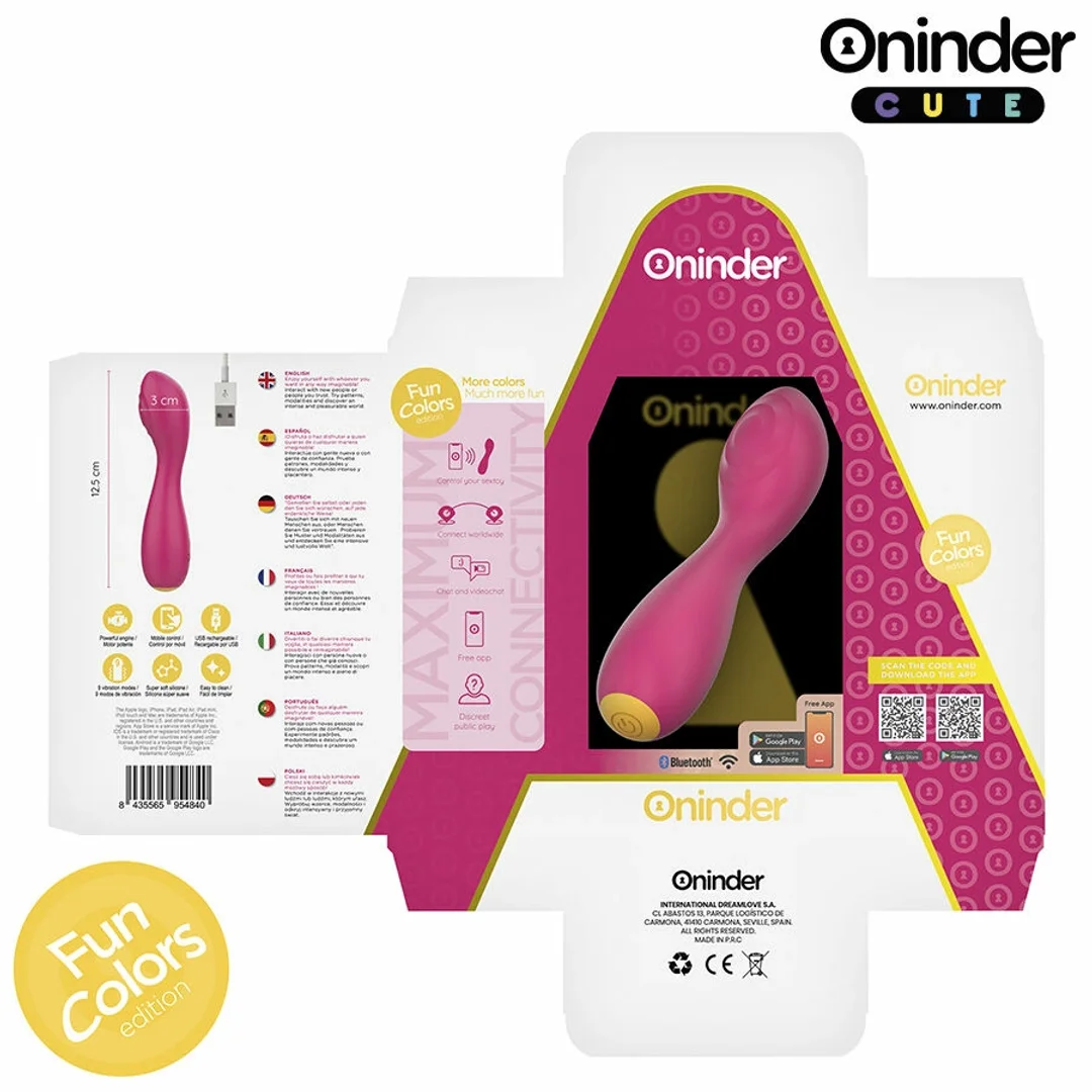 Oninder Cute Master - Wibrująca maszyna intymna G z aplikacją, rożowo-żołta 12,5 cm — zdjęcie 5