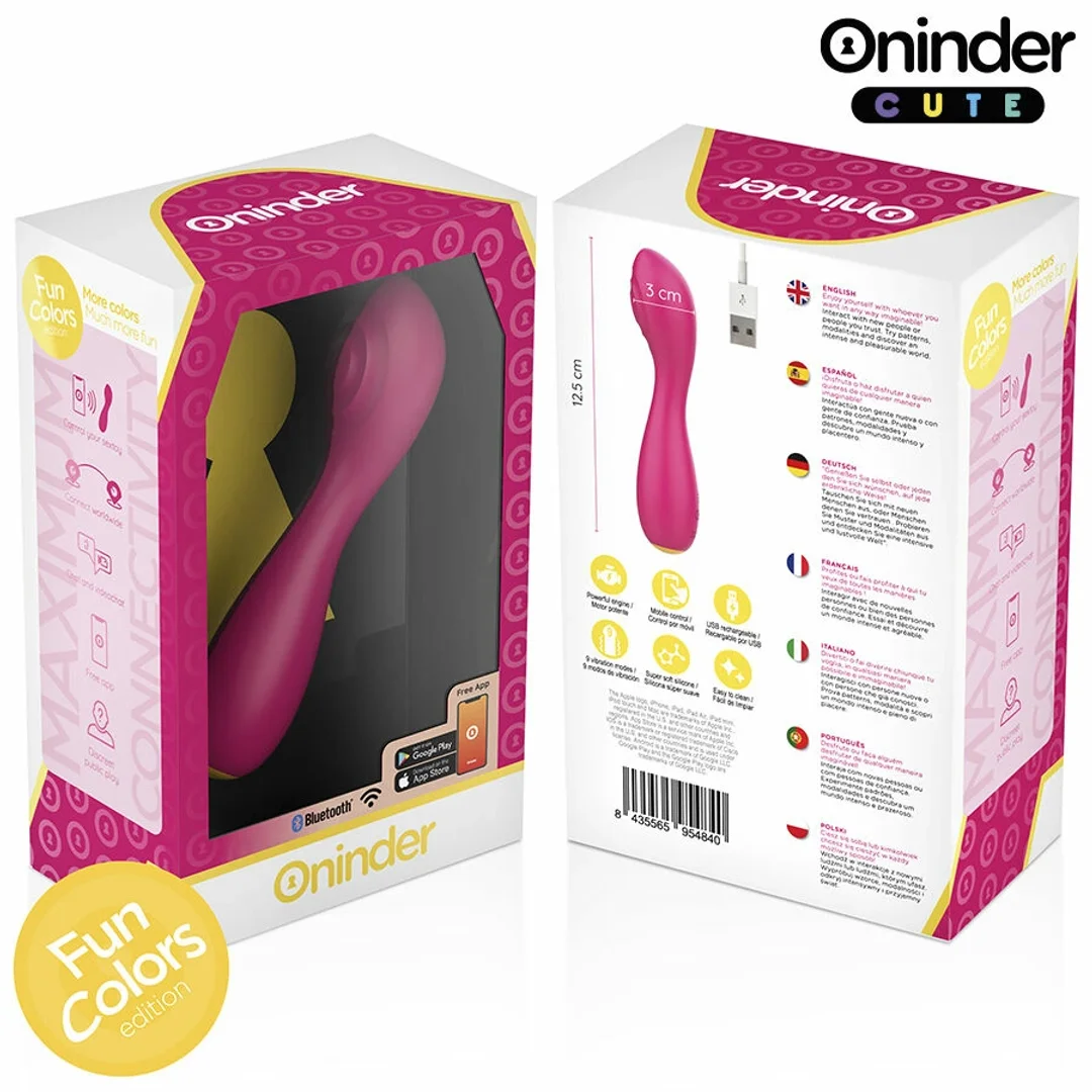 Oninder Cute Master - Wibrująca maszyna intymna G z aplikacją, rożowo-żołta 12,5 cm — zdjęcie 6