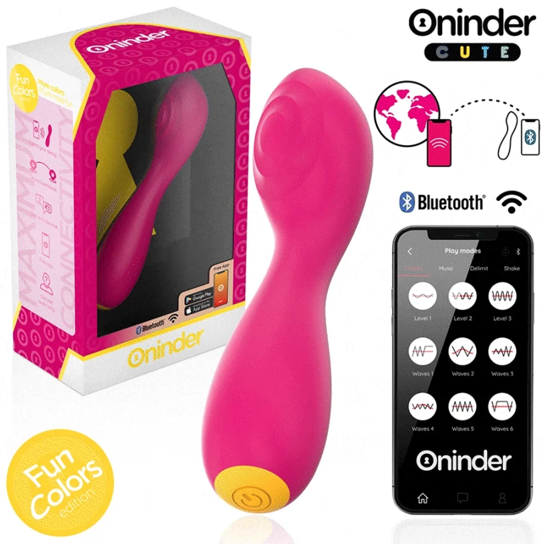Oninder Cute Master - Wibrująca maszyna intymna G z aplikacją, rożowo-żołta 12,5 cm — zdjęcie 7