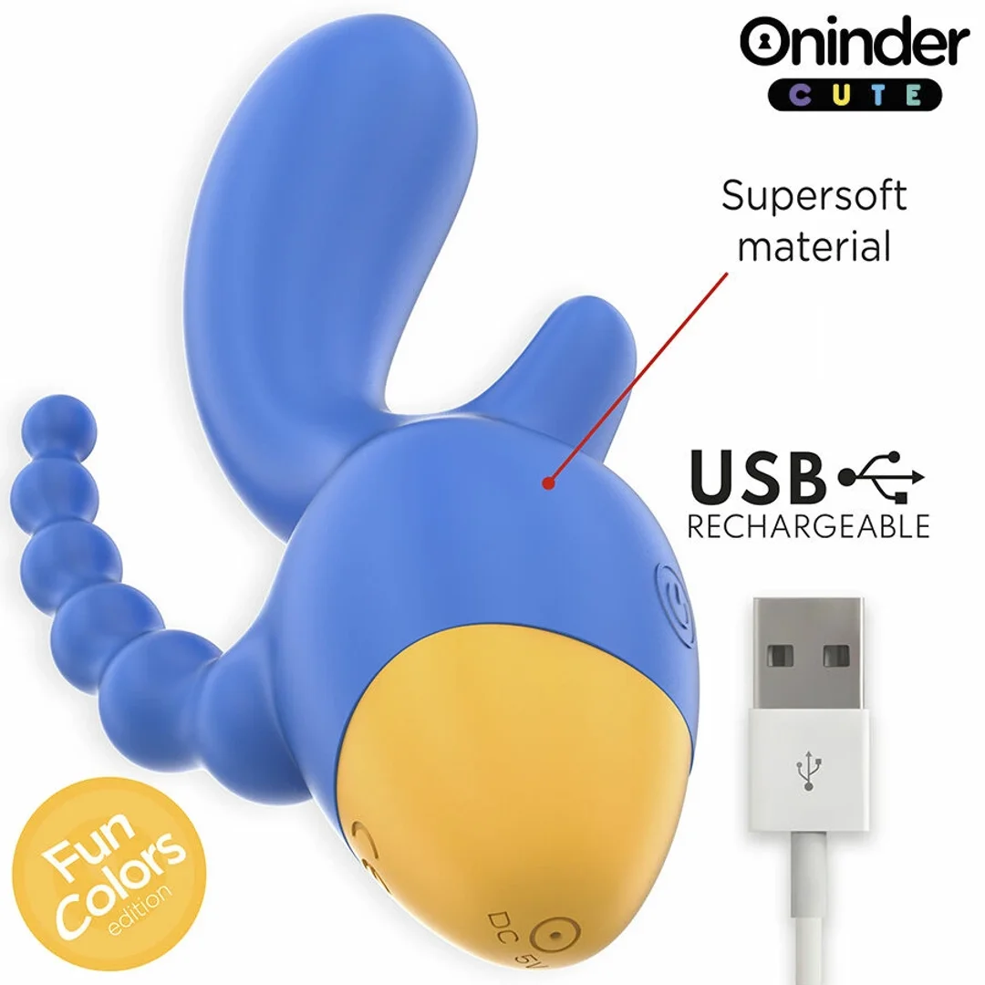ONINDER Cute Triple Vibrator z Aplikacją - 9 Trybow, USB, Niebiesko-Żołty — zdjęcie 4