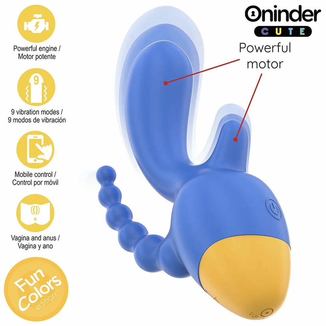 ONINDER Cute Triple Vibrator z Aplikacją - 9 Trybow, USB, Niebiesko-Żołty — zdjęcie 5