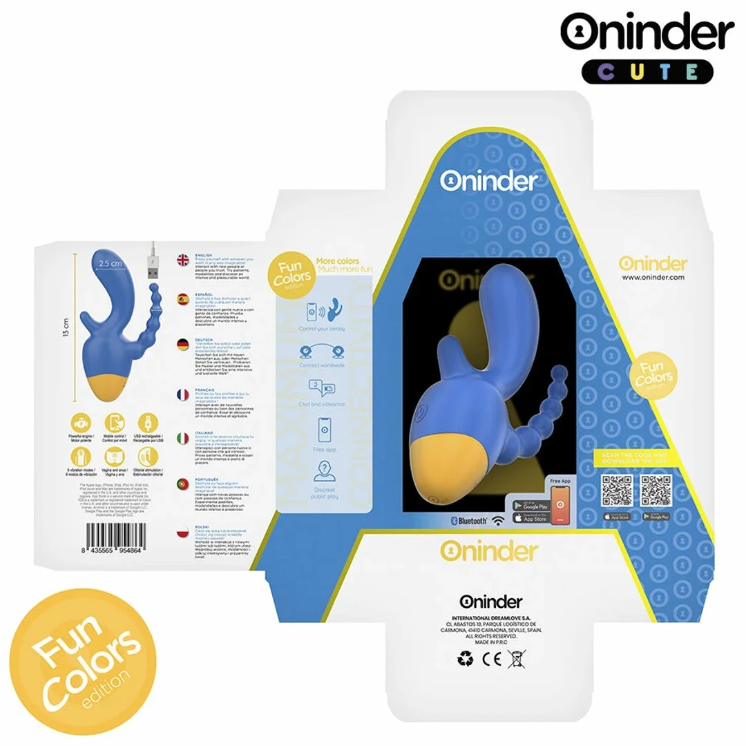 ONINDER Cute Triple Vibrator z Aplikacją - 9 Trybow, USB, Niebiesko-Żołty — zdjęcie 6