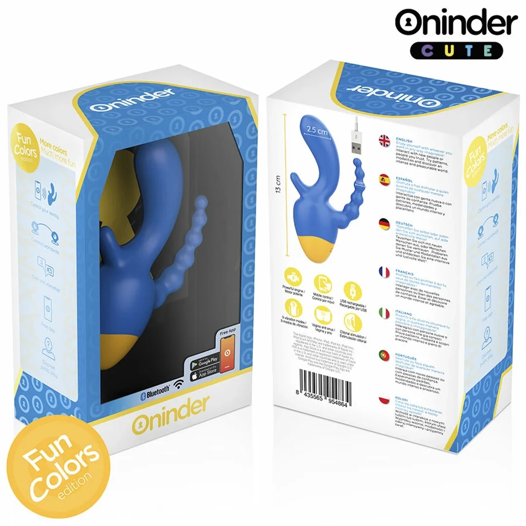 ONINDER Cute Triple Vibrator z Aplikacją - 9 Trybow, USB, Niebiesko-Żołty — zdjęcie 7