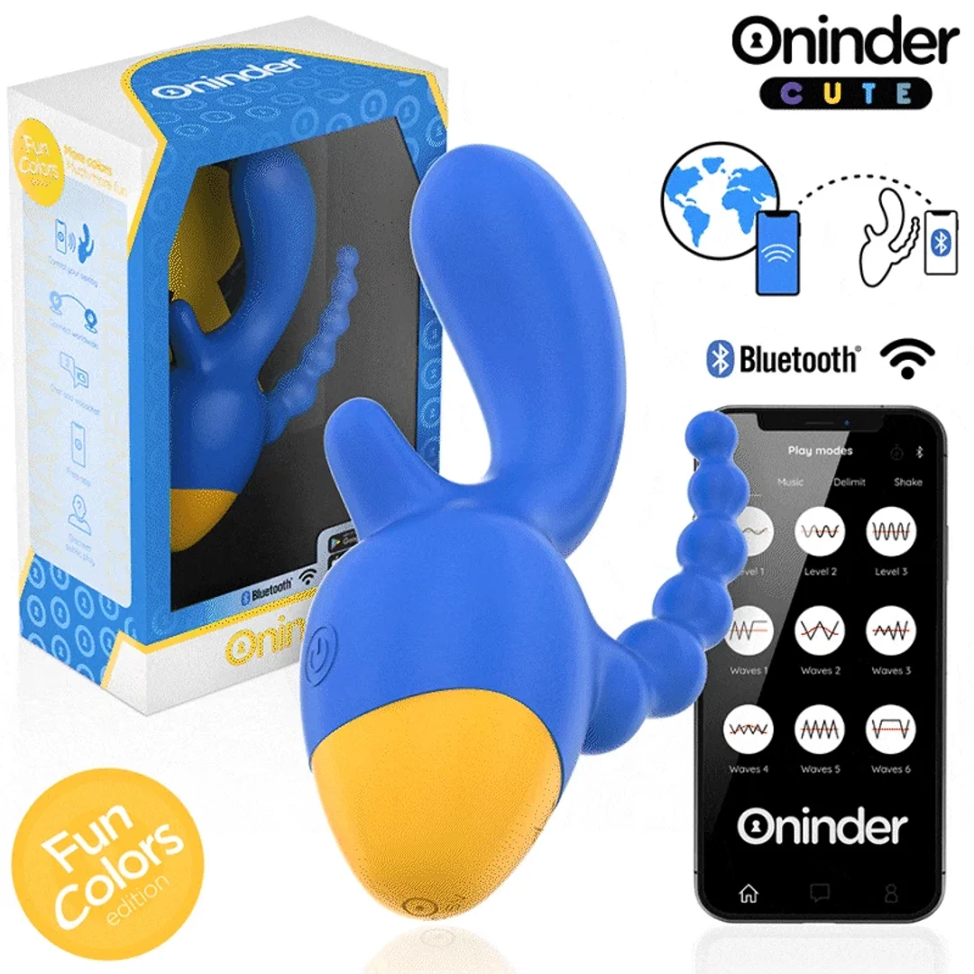 ONINDER Cute Triple Vibrator z Aplikacją - 9 Trybow, USB, Niebiesko-Żołty — zdjęcie 8