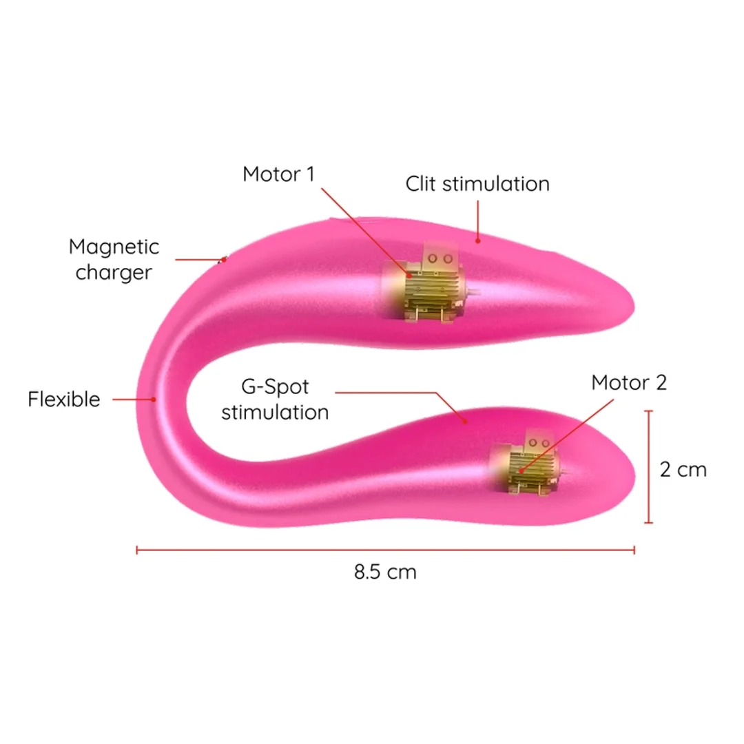 ONINDER Double Pleasure Pink - Stymulator z Aplikacją, IPX7, 2 Silniki — zdjęcie 3