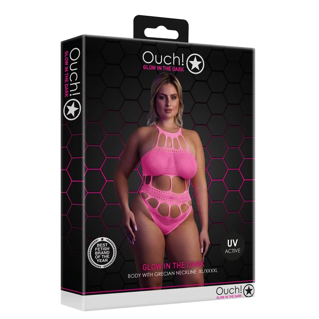 Ouch! Body Neon XL/XXXXL z greckim dekoltem, UV, neonowy roż — zdjęcie 2