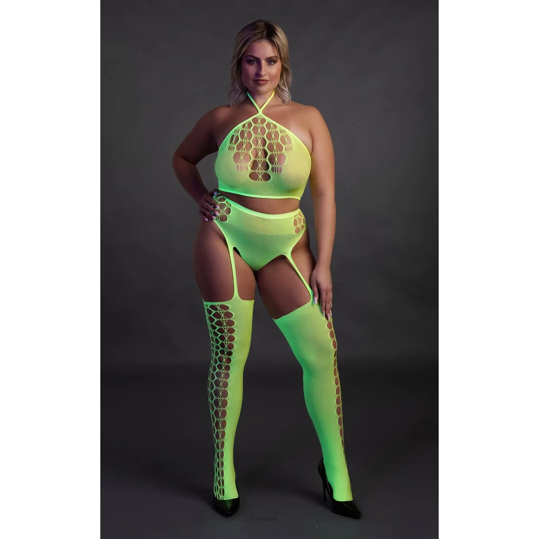 Ouch! by Shots Body dwuczęściowe Neon XL/XXXXL z topem i pończochami — zdjęcie 6
