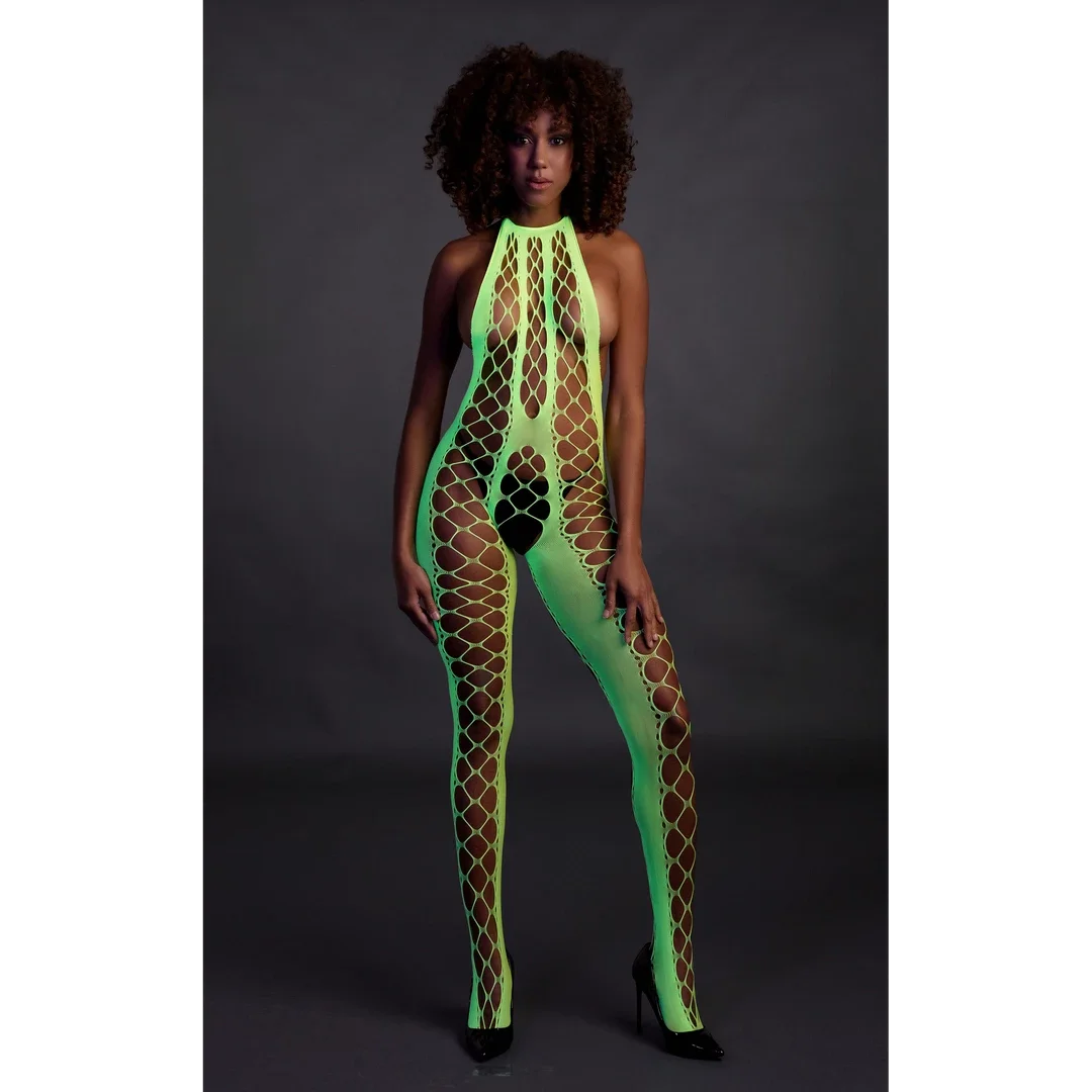 Ouch! by Shots Bodystocking Neon XS/L - głęboki dekolt, UV aktywacja — zdjęcie 6