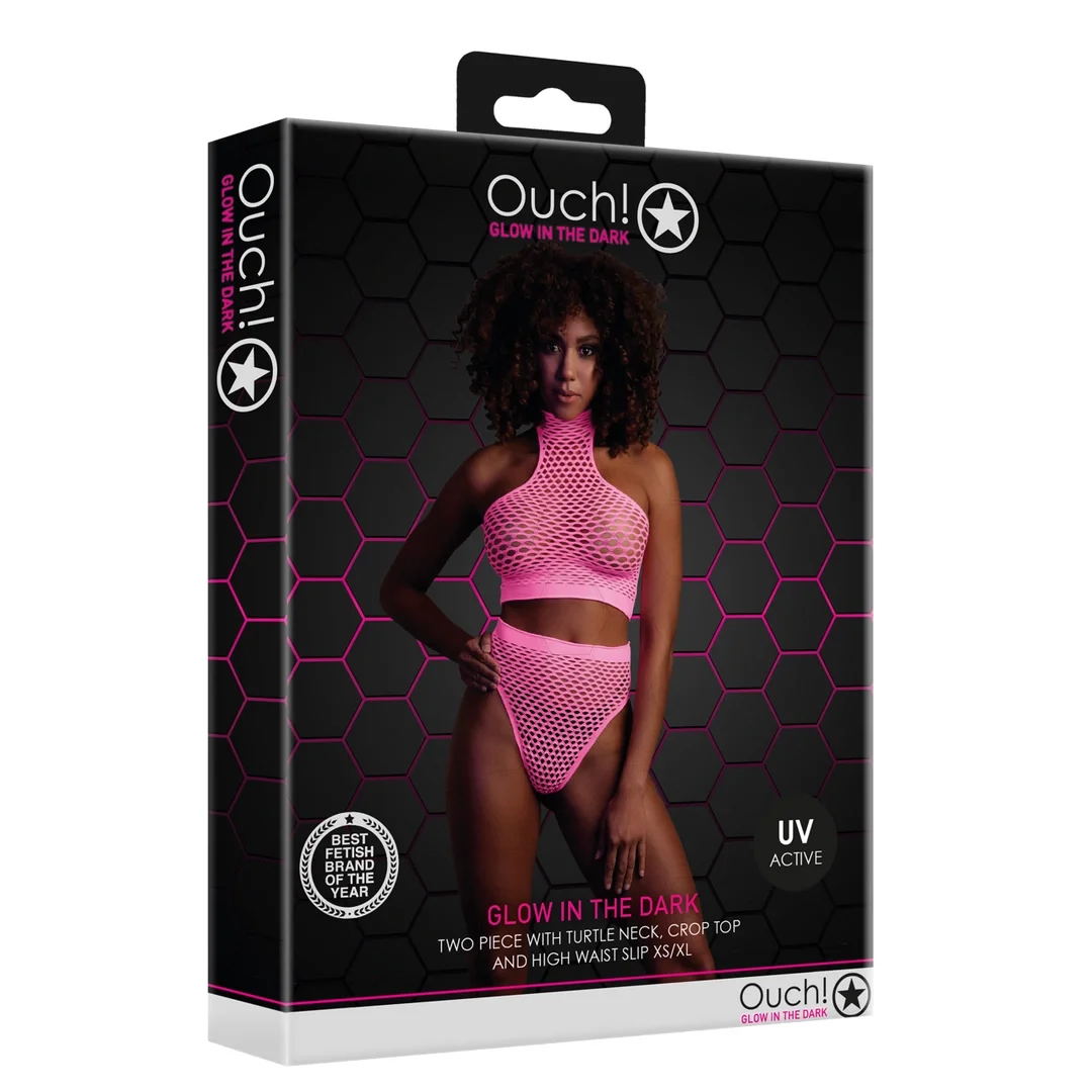 Ouch! by Shots Neon Set Top z Stojką i Majtki Wysoki Stan XS/L Roż — zdjęcie 2