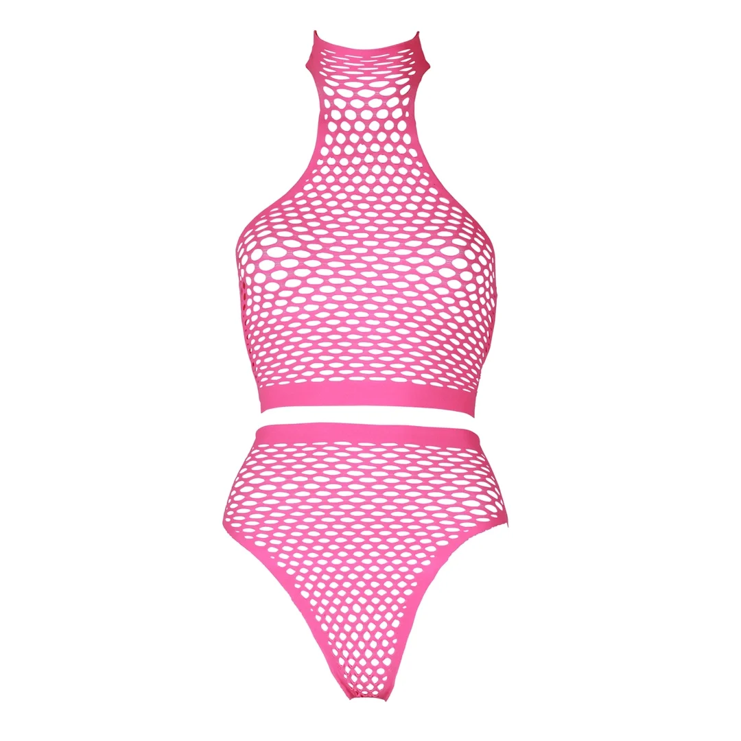 Ouch! by Shots Neon Set Top z Stojką i Majtki Wysoki Stan XS/L Roż — zdjęcie 4