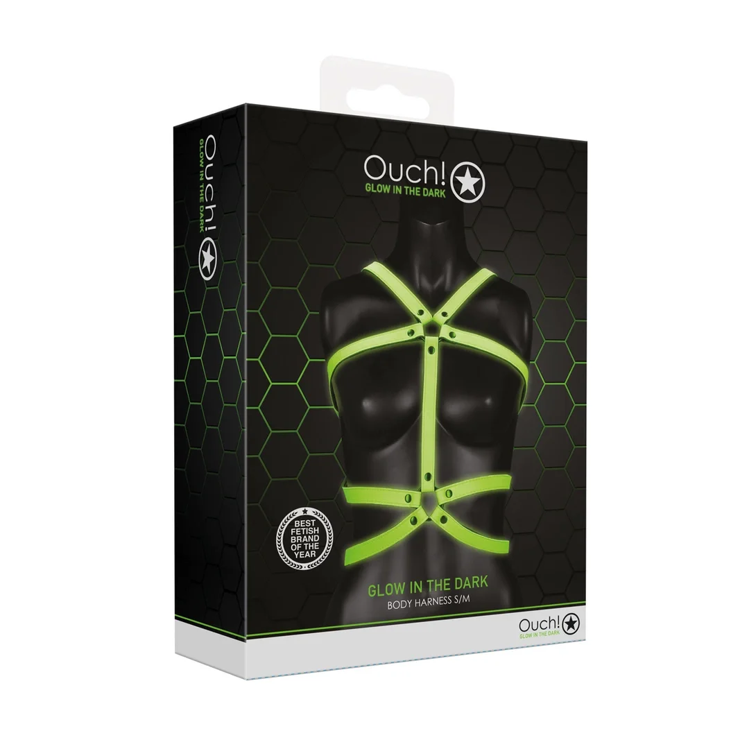 Ouch! Glow in the Dark kamizelka uprząż świecąca S/M regulowana — zdjęcie 3