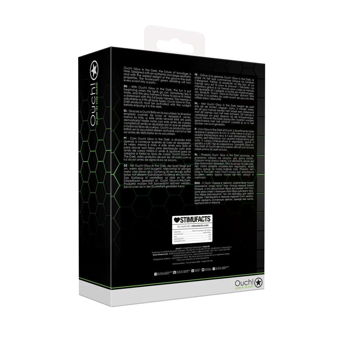 Ouch! Glow in the Dark kamizelka uprząż świecąca S/M regulowana — zdjęcie 4