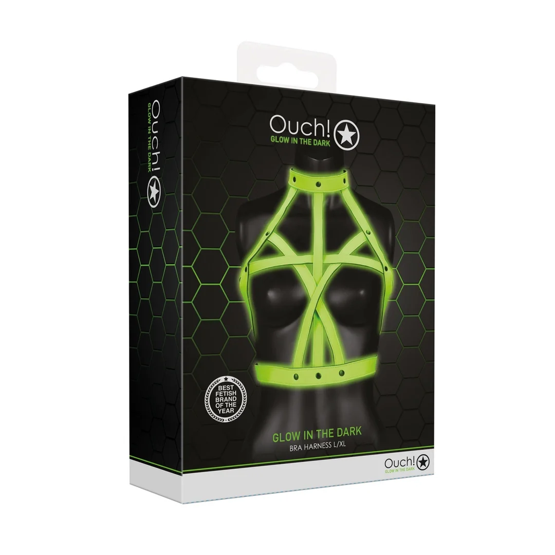 Ouch! Glow in the Dark uprząż biustonosza L/XL, fluorescencyjna — zdjęcie 3