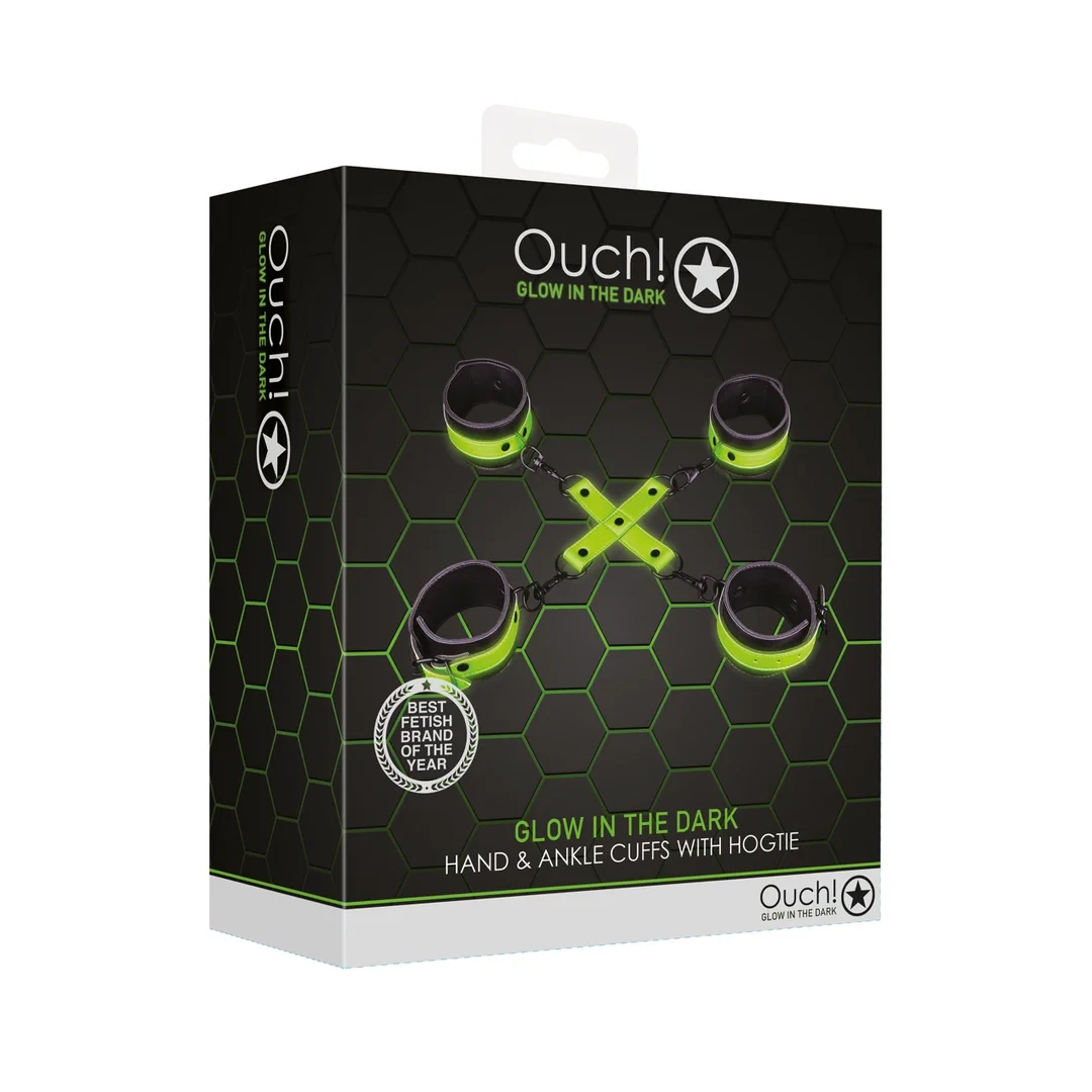 Ouch! Glow in the Dark - Zestaw mankietow na ręce i kostki, fluorescencyjny — zdjęcie 3
