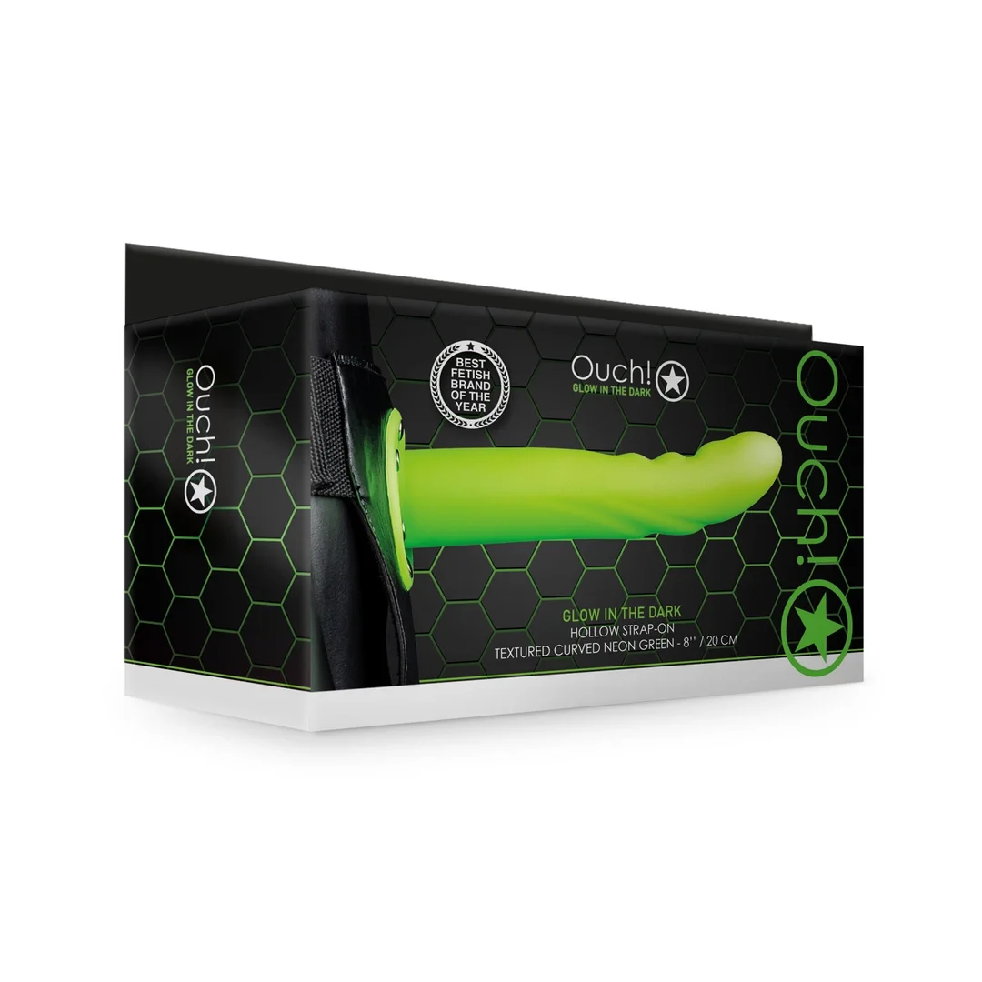 Ouch! Hollow Strap-On 20 cm Świecący, Wypustki, Regulowany Pasek — zdjęcie 2