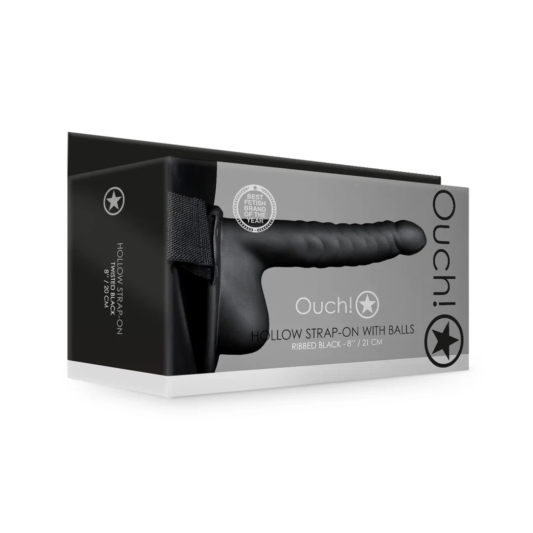 Ouch! Hollow Strap-On Żebrowany model z paskiem 21 cm anatomiczny — zdjęcie 2