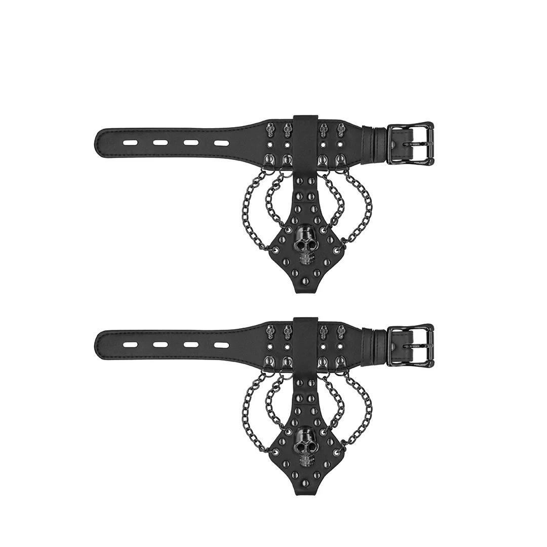 Ouch! Kajdanki z kolcami i łańcuszkami skora Bonded Leather czarne — zdjęcie 3