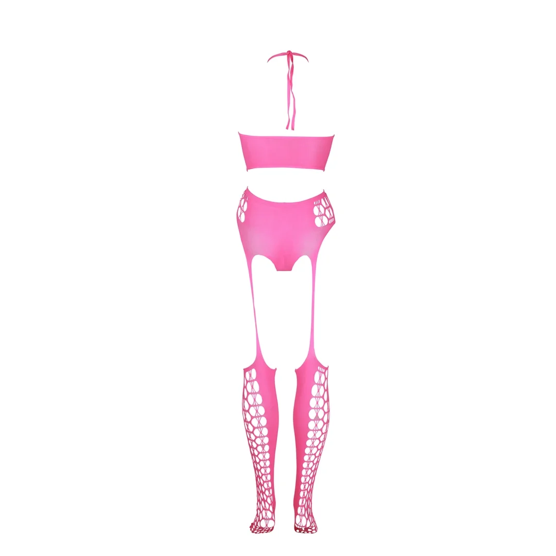 Ouch! Neon Body dwuczęściowe z topem i pończochami XL-XXXXL rożowe — zdjęcie 5