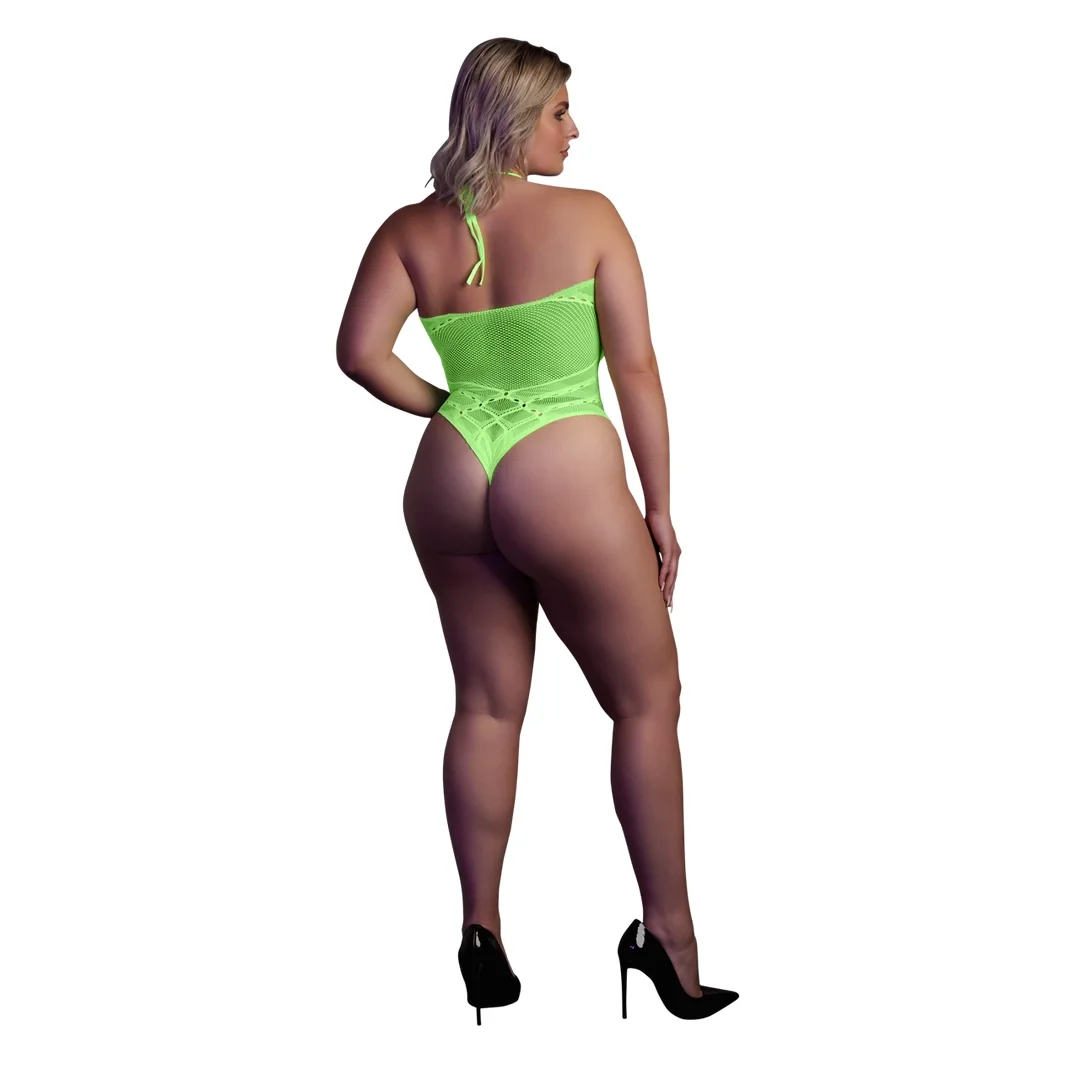 Ouch! Neon Body z dekoltem w szpic XL-XXXXL aktywowane UV roż — zdjęcie 3