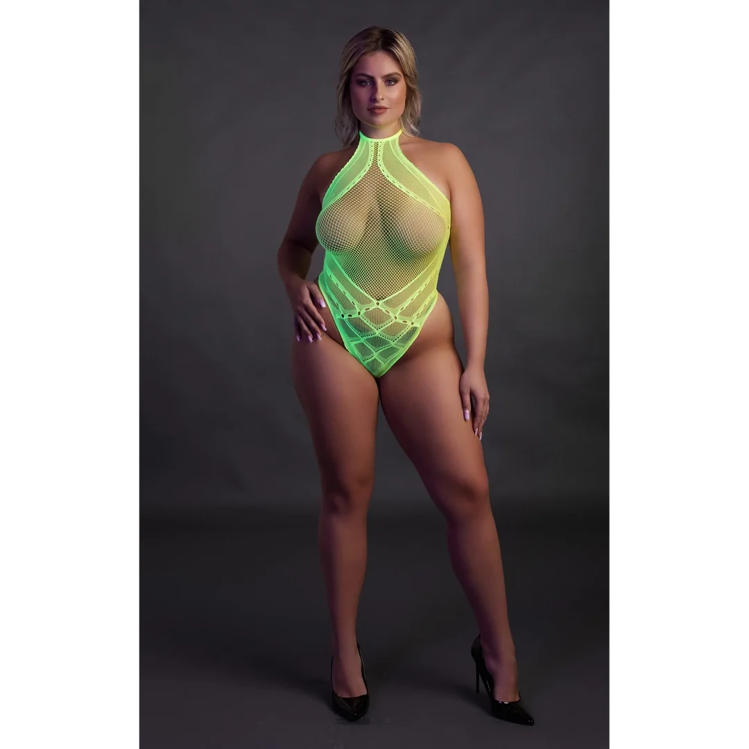 Ouch! Neon Body z dekoltem w szpic XL-XXXXL aktywowane UV roż — zdjęcie 6